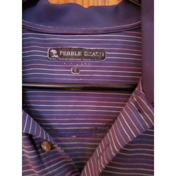 Pebble Beach Shirt Mens Sz L Purple Striped Golf Polo Tennis Casual - Picture 2 of 3